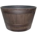 Southern Patio Planter, 2224 in W, 2224 in D, Round, Whiskey Barrel Design, Resin, Kentucky Walnut HDR-055464